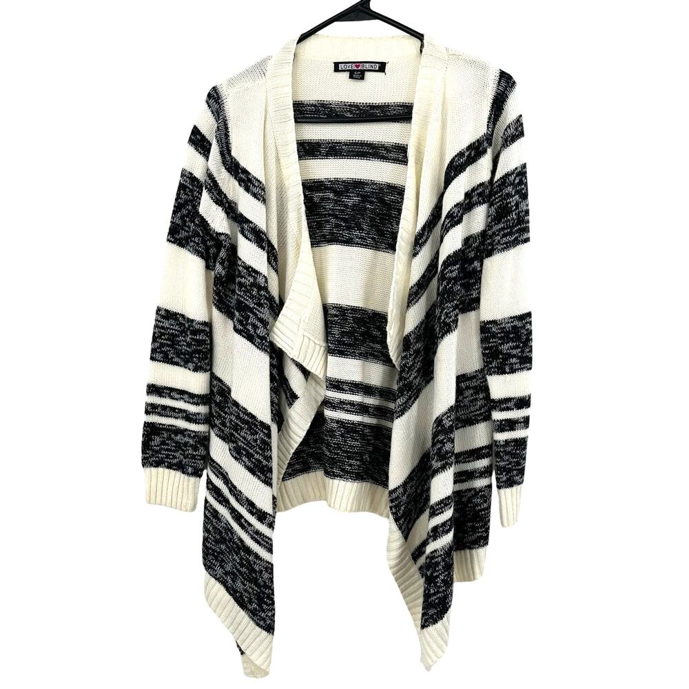 Love Blind Size Small Sweater Black & White Knit Long Sleeve Open Front‎ Casual